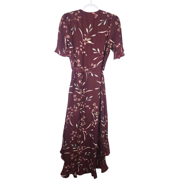 Lulus Wild Winds Burgundy Floral Print High-Low Wrap Dress small - Picture 4 of 7